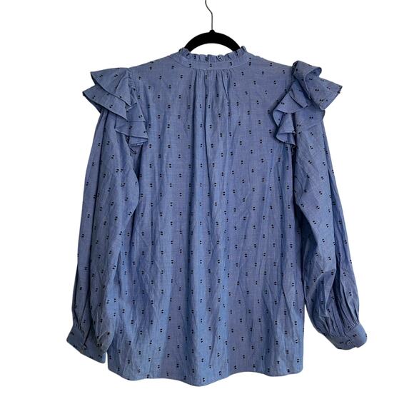 JOIE New SAMPLE Blue Swiss Dot Style Cotton Chambray Prairie Boho Top Size S - Picture 2 of 7